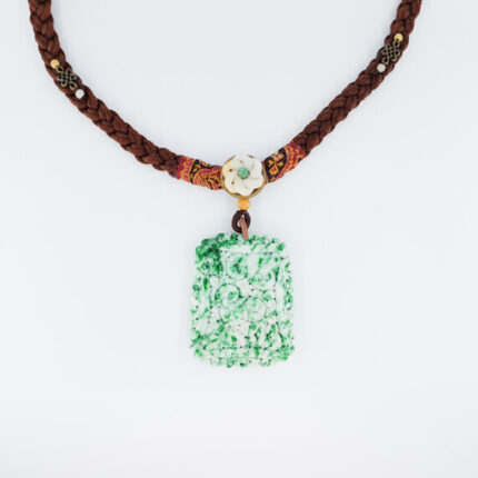 White Based Jadeite with Green Speckle and Ruyi Engraving Necklace